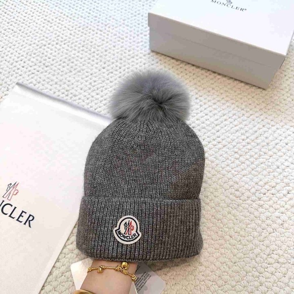 Moncler Charcoal Knit Beanie with Pom-Pom - Picture 1 of 6